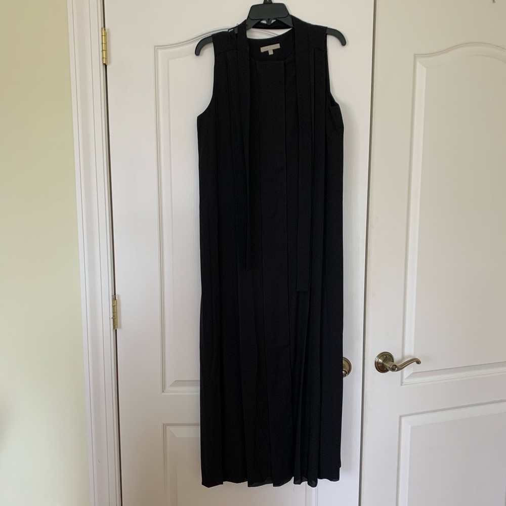 Joan Vass Black Sheath Pleated Maxi Dress